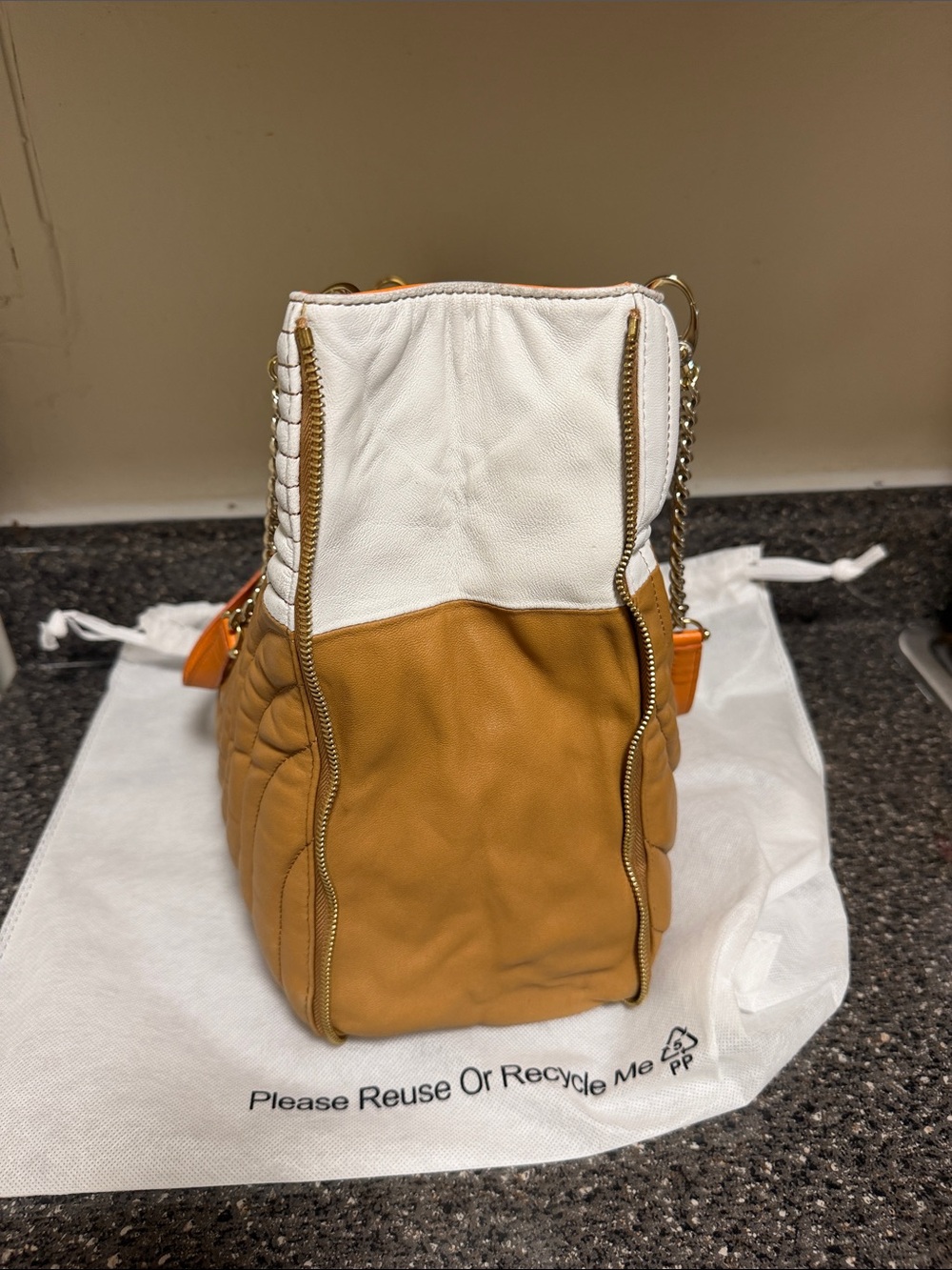 Henri Bendel Quilted Two- tone lamb skin expandable tote 3 compartment - Picture 9 of 13
